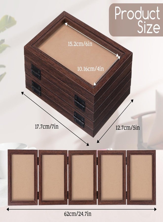 Qulkws 4 x 6 Inch 5 Folding Picture Frame Hinged Collage Photo Frames Rustic Desktop Family Photo Collage for Birthday Family Decor - Image 2